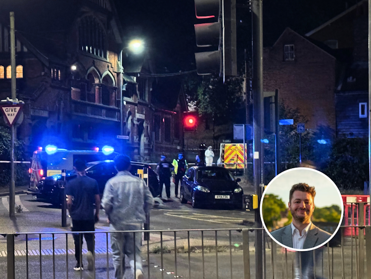 Crime scene at Burrell Road, Jack Abbott inset